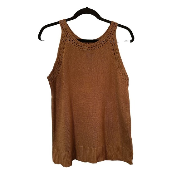 Wishlist Women's Acrylic Sleeveless Ribbed Crochet Tank Sweater Size L Brown NWT - Picture 4 of 9